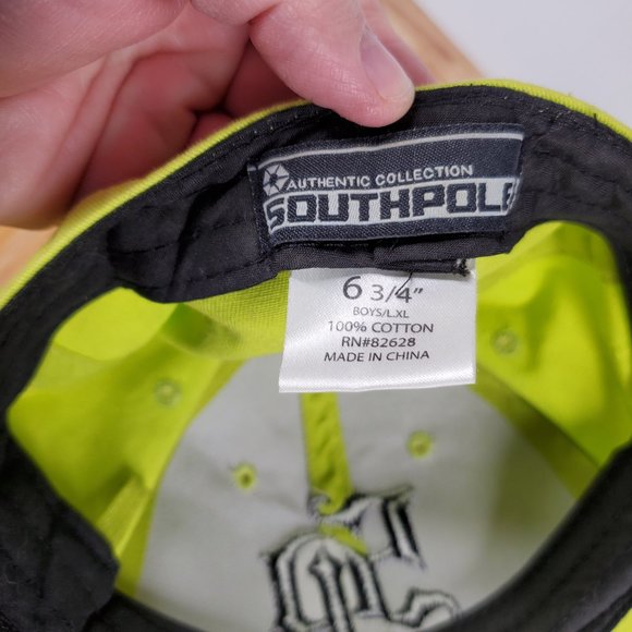 South Pole Flexfit Bright Yellow Baseball Hat Black Embroider Logo Youth 6.75 - Picture 7 of 8